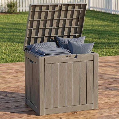 NicBex 30 Gallon Deck Box, Waterproof Resin Outdoor Storage Box Lockable for Patio Furniture, Fade Resistant Patio Side Table & Organizer for Garden Tools, Pool Floats, Outdoor Cushions, Light Coffee