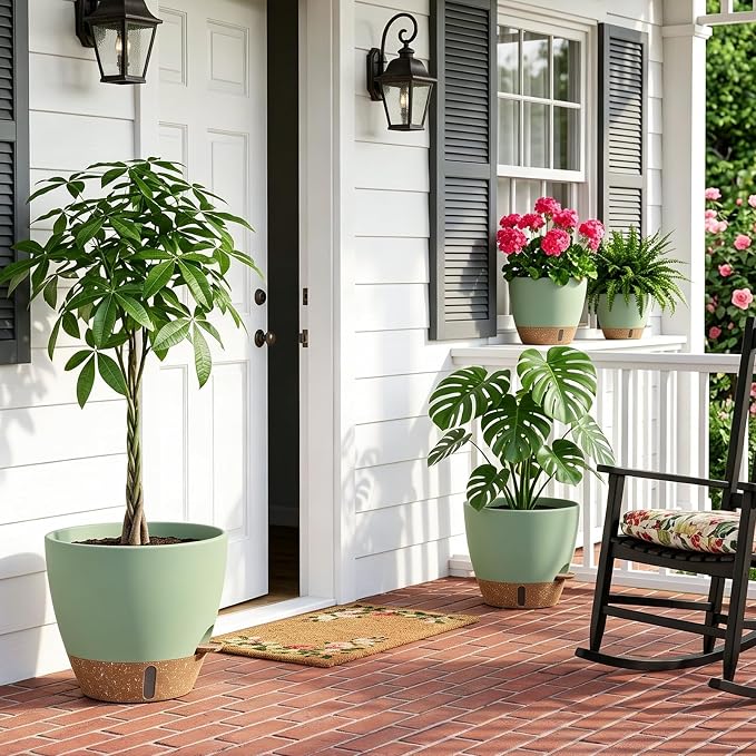 Plant Pots, 12" 10" 6" 8" Inch Self Watering Pots with Water Level Indicator, Set of 5 Flower Pots Indoor with Drainage Holes, Modern Planters for Indoor Outdoor Plants, Room & Office Décor