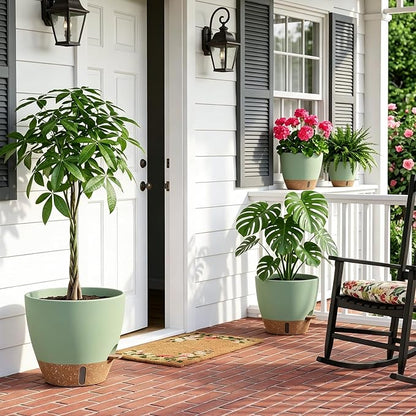 Plant Pots, 12" 10" 6" 8" Inch Self Watering Pots with Water Level Indicator, Set of 5 Flower Pots Indoor with Drainage Holes, Modern Planters for Indoor Outdoor Plants, Room & Office Décor