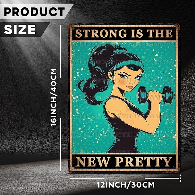 Gym Room Sign Weightlifting Metal Poster Strong Is The New Pretty Motivational Poster for Workout Sign for Home Gym Motivational 12 * 16inch