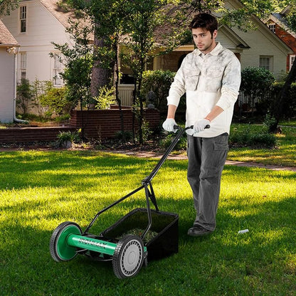 IRONMAX Lawn Mower, 14 Inch Push Reel Lawn Mower with 5 Steel Blades, Adjustable Cutting Heights, Grass Catcher Bag, Walk-Behind Manual Lawnmower for Garden Park Yard, No Motor (Green, 14 Inch)