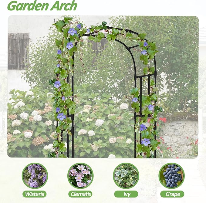 Thickened Metal Garden Arch-59(L)*94.5"(H),Garden Trellis for Climbing Plants Outdoor, Heavy Duty Rust-Proof Iron Arbor Archway for Backyard, Patio, Lawn and Wedding Decorations(20MM Pipe)
