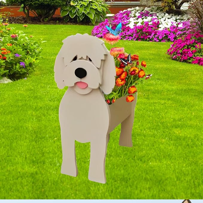 Golden Doodle Dog Planter Pots, 9.84 x 9.06 x 17 Inches | Large Dog Flower Pot, Cute Animal Shaped Plant Pot, Gifts for Women & Pet Lovers, Indoor Outdoor Garden Home Office Decor