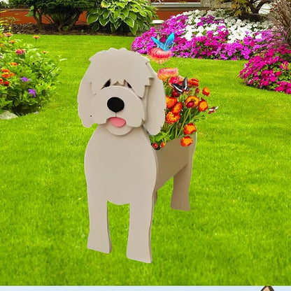Golden Doodle Dog Planter Pots, 9.84 x 9.06 x 17 Inches | Large Dog Flower Pot, Cute Animal Shaped Plant Pot, Gifts for Women & Pet Lovers, Indoor Outdoor Garden Home Office Decor