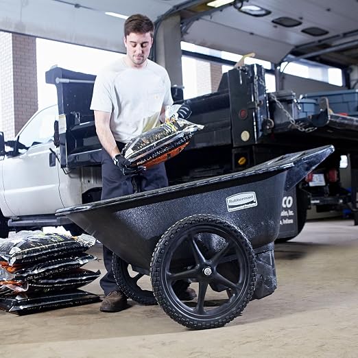 Rubbermaid Commercial Products 8.75 Cubic Foot, All-Weather, Big-Wheel Cart/Yard Cart/Lawn Cart/Wheelbarrow, Yardwork/Landscaping/DIY Projects, Durable/Weather Resistant, Black