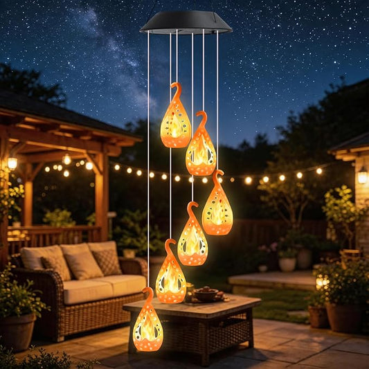 Toodour Solar Wind Chime, Flame Wind Chimes Karez, LED Decorative Mobile, Gifts for Mom Grandma, Waterproof Outdoor Decorative Lights for Garden, Patio, Yard, Window Decor（Warm White）