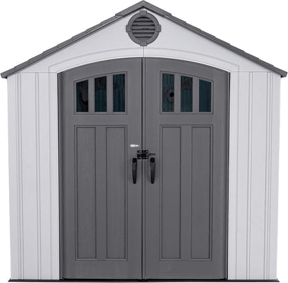 Lifetime Outdoor Storage Shed, 8x10 Ft, Gray, Resin Tool Shed with Lockable Doors and Steel-Reinforced Walls