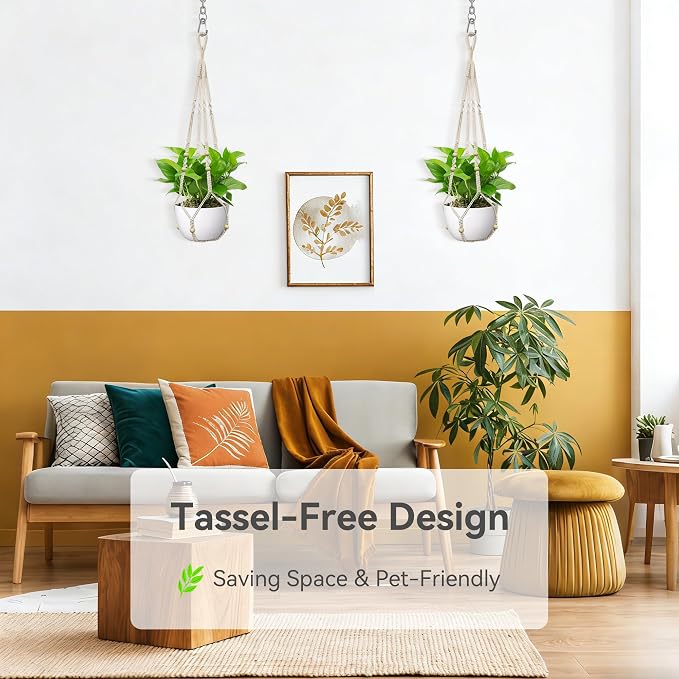 USLAI Macrame Plant Hanger Indoor Outdoor, Fits 4 to 15 Inch Pots, Strong Hanging Planter Holder, Boho Home Decor, 35 Inch, Ivory, Set of 3 (POTS NOT Included)