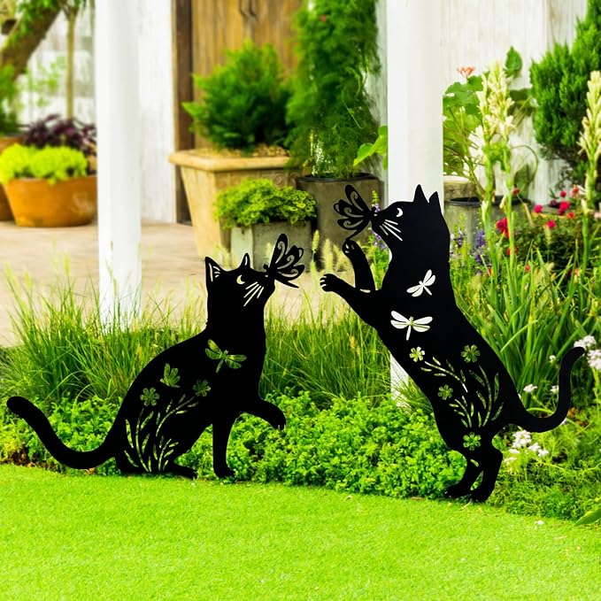 TIGGSY Cat Metal Decorative Garden Stakes Cat Gifts for Women/Men Unique Gifts Silhouette Statues for Yard Art, Outside, Patio, Outdoor Decor, Garden Decorations, Lawn Ornaments