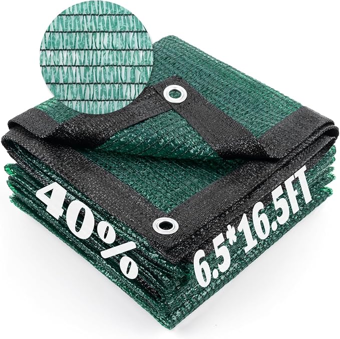 Cool Area 40% Sun Shade Cloth Mesh Tarp with Grommets for Plant Cover 6.5x16.5ft Patio Canopy Garden Pergola Greenhouse Car Barn Kennel Dark Green