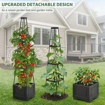 Tomato Planter with Wheels, 57" Self Watering Raised Garden Bed with Tomato Cage & Trellis for Light Climbing Plants, Cherry Tomatoes, Clematis, Herbs, Indoor & Outdoor Gardening for Patios, 1 Pack