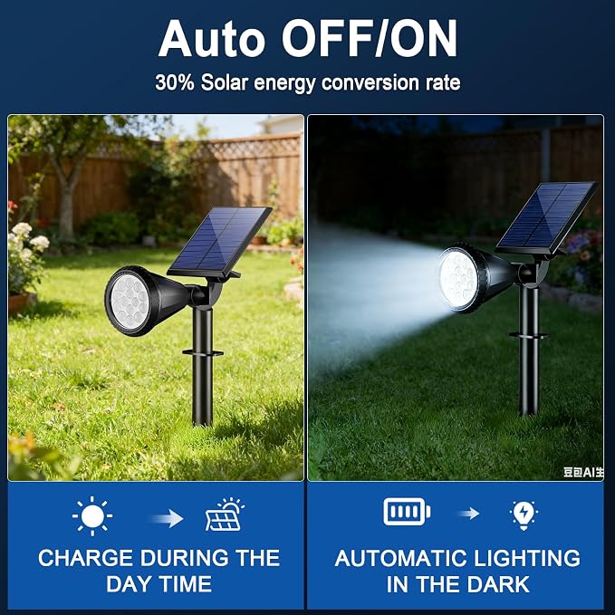 WELALO Solar Spot Lights Outdoor Waterproof IP65, 2 Pack 4 Lighting Modes Solar Powered Landscape Spotlights with Auto On/Off, Solar Garden Christmas Yard Pathway Wall Lights for Outside, Cool White