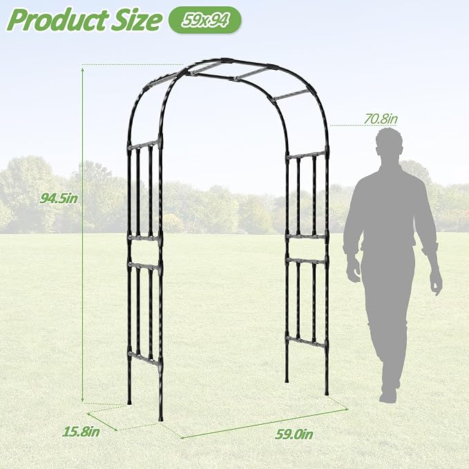 Thickened Metal Garden Arch-59(L)*94.5"(H),Garden Trellis for Climbing Plants Outdoor, Heavy Duty Rust-Proof Iron Arbor Archway for Backyard, Patio, Lawn and Wedding Decorations(20MM Pipe)