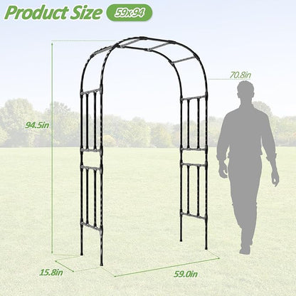Thickened Metal Garden Arch-59(L)*94.5"(H),Garden Trellis for Climbing Plants Outdoor, Heavy Duty Rust-Proof Iron Arbor Archway for Backyard, Patio, Lawn and Wedding Decorations(20MM Pipe)