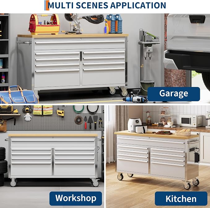GarveeTech 61 in Tool Chest, Tool Box Mobile 9 Drawers Storage Rolling Cabinet with Wheels Lock Key Locking System Drawer Liners for Garage Warehouse Repair Shop