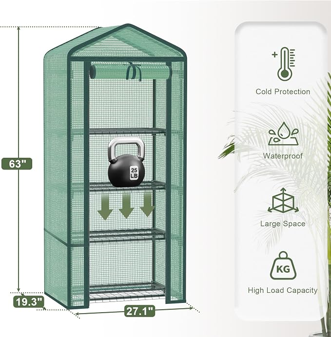 Greenhouse for Indoor Outdoor, Small Plastic Plant Green House 4-Tier Rack Stand Portable Greenhouses with Durable PE Cover for Seedling