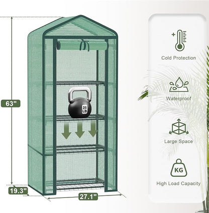 Greenhouse for Indoor Outdoor, Small Plastic Plant Green House 4-Tier Rack Stand Portable Greenhouses with Durable PE Cover for Seedling