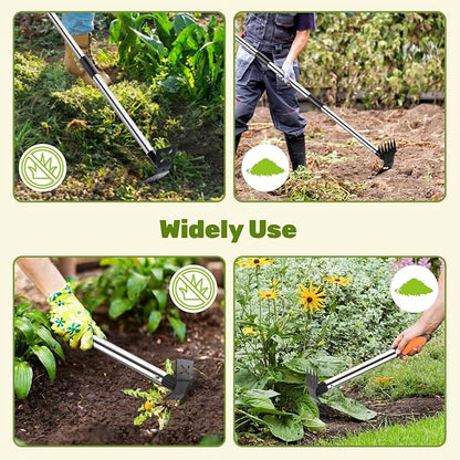 60" Weed Puller Tool with Long Handle and 17" Weeding Tools Gardening Set, Dual Side Hand Weed Rake and Hoe Garden Weeder, Weed Pulling Remover Tool for Yard, Patio, Lawn and Garden Planting (Black)