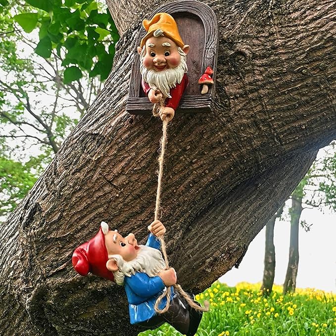 Gnome Garden Decoration Climbing Tree Decor Outdoor,Fairy Door Tree Face Figurine Lawn Patio Decor,Funny Climbing Elves Tree Peeker Sculpture Yard Art
