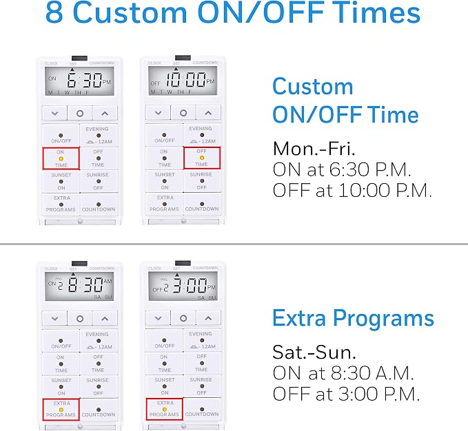 UltraPro Daysmart 7-Day Digital In-Wall Timer, Presets/Countdown, Programmable Settings, Override, Sunrise/Sunset, Light Timer Switch for Indoor Lighting, Porch, Seasonal, LED, 40954