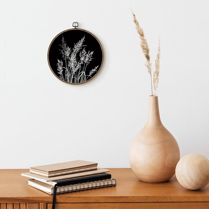 TLESKE Black Vintage Botanical Round Wall Art Decor Framed 10x10, Boho Fall Wildflower Floral Canvas Wall Art Prints Artwork, Rustic Wall Hanging Room Door Decor Decorations for Bedroom Living Room