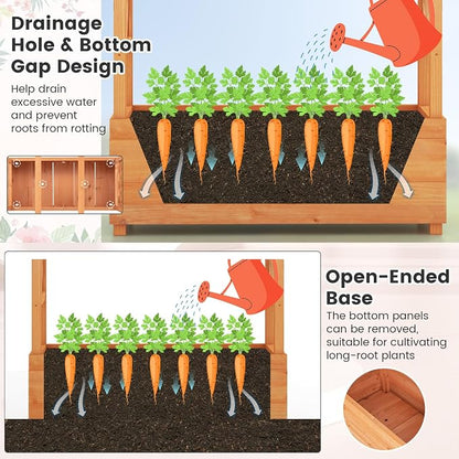 ORALNER Raised Garden Bed with Trellis, Wooden Planter Box with Climbing Frame, Outdoor Elevated Garden Box for Vegetables, Herbs, Flowers, Fruits (Medium)