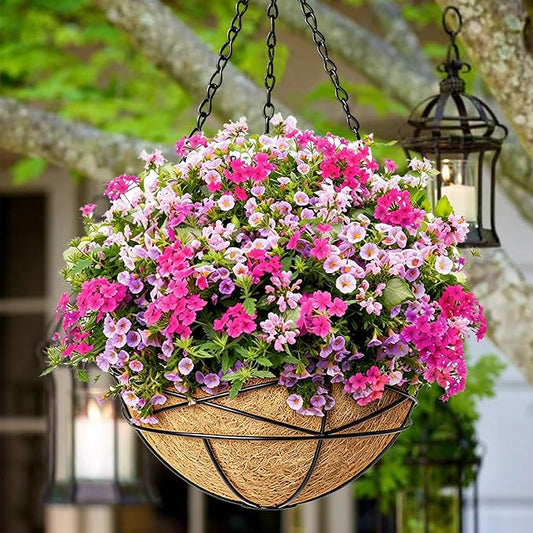 2 Pack 10 Inch Hanging Planters for Outdoor Plants Metal Wire Flower Baskets with Natural Coconut Liners for Garden Planting Decor
