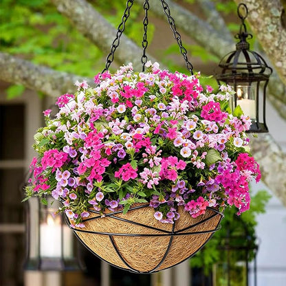 2 Pack 12 Inch Hanging Planters for Outdoor Plants Metal Watering Flower Baskets with Coco Liner for Hanging Pot Round Plant Holders Planter for Outside Garden Decor