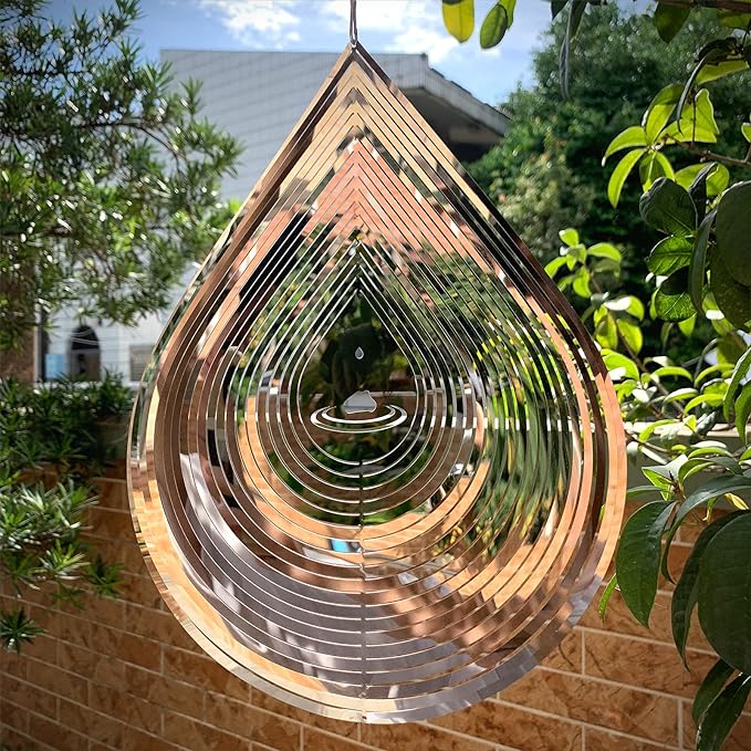 Wind Spinner 3D Water Droplets Shape Highly Reflective Stainless Steel Metal Outdoor Garden Decor, Decorations to Scare Away Yard Birds 12 inch, Birthday Gifts for Mom,Mother's Day,Aunt Gifts