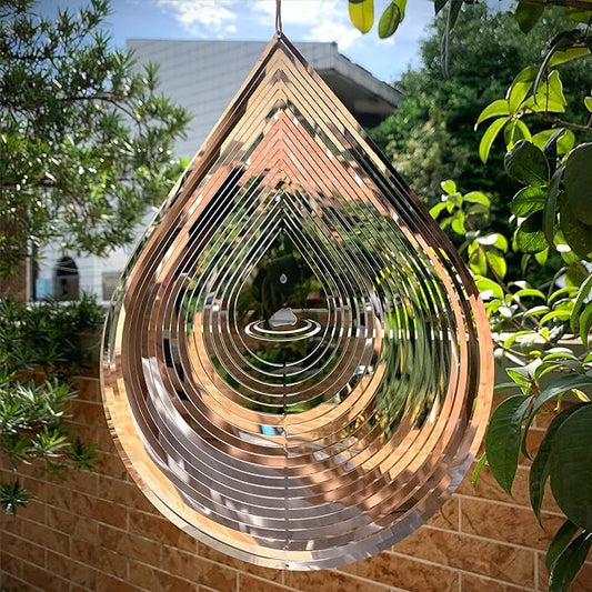 Wind Spinner 3D Water Droplets Shape Highly Reflective Stainless Steel Metal Outdoor Garden Decor, Decorations to Scare Away Yard Birds 12 inch, Birthday Gifts for Mom,Mother's Day,Aunt Gifts