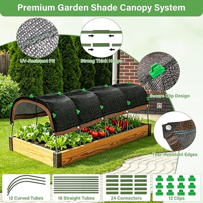 Garden Shade Cloth Kit 10x10FT, 50% Sunblock Garden Shade for Plants with 6 Sets Garden Hoops & Clips, UV Resistant Raised Bed Shade Cover for Outdoor Plants, Vegetables & Greenhouse