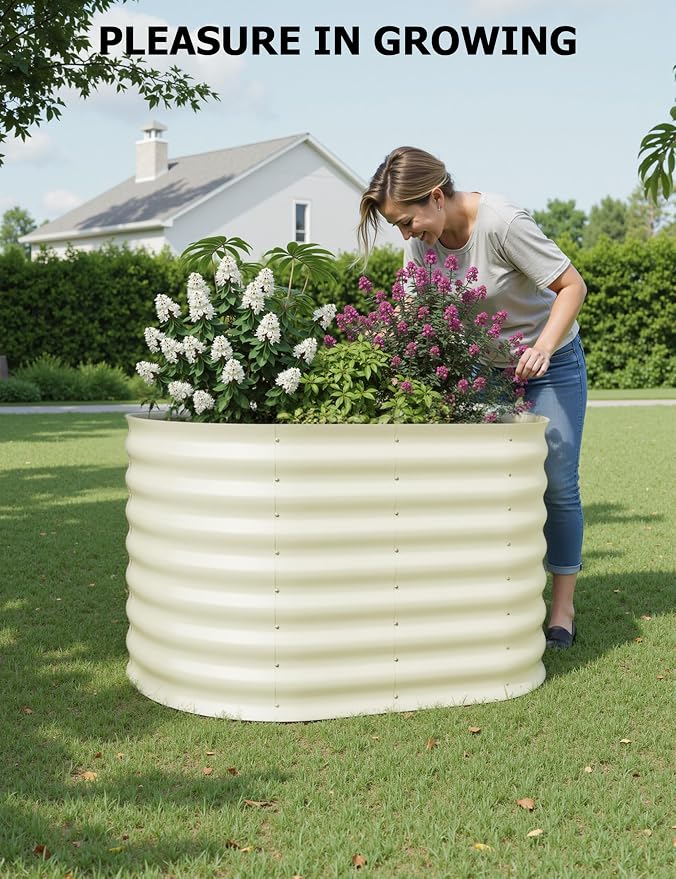 GarveeLife 4x2x2 ft Galvanized Raised Garden Bed - 24 in Tall Metal Planter Box for Vegetables, Flowers, Herbs, Rust-Resistant Outdoor Garden Box, Easy Assembly Raised Beds for Gardening, Beige