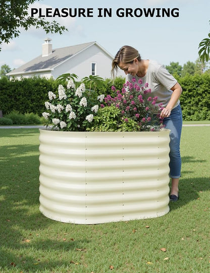 GarveeLife 4x2x2 ft Galvanized Raised Garden Bed - 24 in Tall Metal Planter Box for Vegetables, Flowers, Herbs, Rust-Resistant Outdoor Garden Box, Easy Assembly Raised Beds for Gardening, Beige
