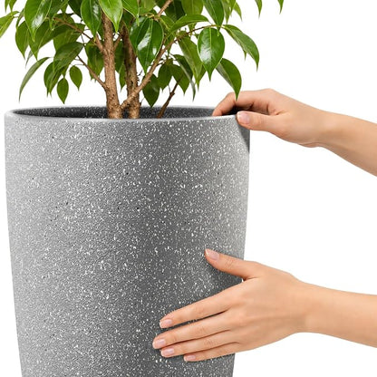 ZMTECH 4 Pack Plastic Planters 21/18/12/10in, Indoor Outdoor Round Planter for Porch, Large Plant Pot with Drainage Hole for Home Garden Front Door, Modern Decorative Pots for Plants (Light Gray)