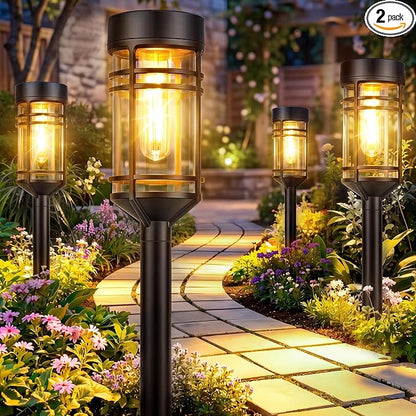 Ollny Solar Pathway Lights Outdoor 2 Packs, Solar Garden Lights IP65 Waterproof, LED Solar Powered Path Light Auto On/Off, Landscape Lighting for Yard Walkway Driveway Porch Outside Decor