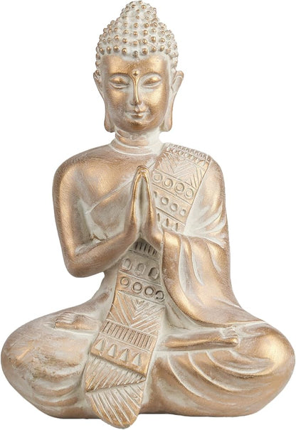 TERESA'S COLLECTIONS Buddha Statue Indoor for Zen Decor, Meditation Buddha Home Decor for Spiritual Room, Boho Gold Statue Resin for Office Table Living Room Home Decorations Gifts for Mom, 6.3"
