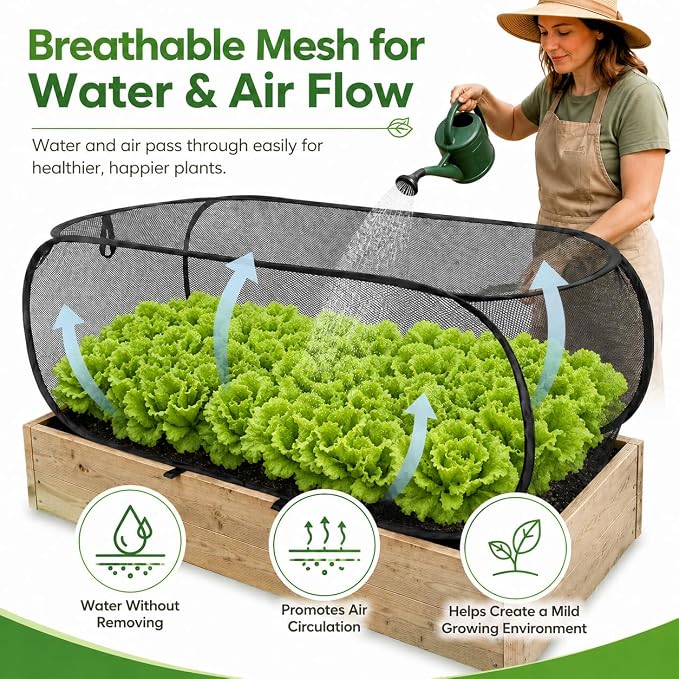 BobbleT Garden Covers for Raised Beds, Pop Up Mesh Plant Cover with 30% Sunblock Shade Cloth, Outdoor Raised Garden Bed Netting for Seedlings & Vegetables, 8 Metal Stakes,45" x 22" x 16"
