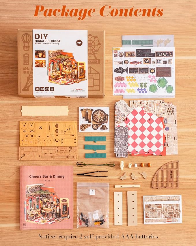 ROBOTIME DIY Miniature House Kit, Mini Diorama House for Adults, Wooden Furniture Kit with LED, Tiny House Dollhouse Building Kits for Halloween/Christmas/Birthday Gifts