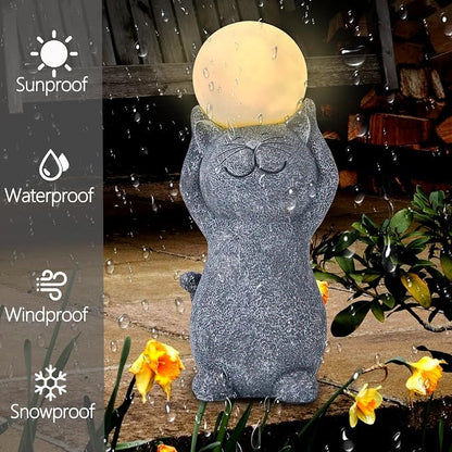 Solar Garden Decor Cat Moon Outdoor Statue and Figurine Lights, Outdoor Patio Sculpture Decor LED Light Gifts for Mom or Daughter, Garden Statues Birthday Gifts for Women Home and Yard with Solar Lamp