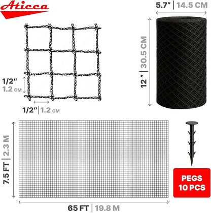ATICCA Heavy Duty Bird Netting for Garden Protection & Fruit Trees, 7.5x65 Ft with 10 Stakes – Black Anti-Bird Net for Poultry, Deer, & Squirrel Protection, Durable Mesh for Garden and Yard Use