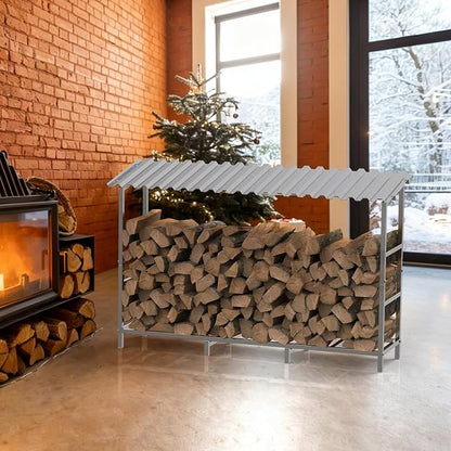 LIANTRAL 4ft Firewood Rack Outdoor with Cover, Heavy Duty Metal Fire Wood Storage Rack for Indoor Outdoor, Log Holder Stand for Fireplace