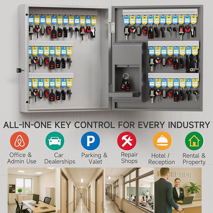 WeHere 56 Keys Lock Box, Key Management Cabinet Key with Drop Slot, APP Bluetooth, Digital Keypad, & WiFi Unlock, Access Log Tracking, Key Return Box for Hotel, Car Dealerships, Office, School