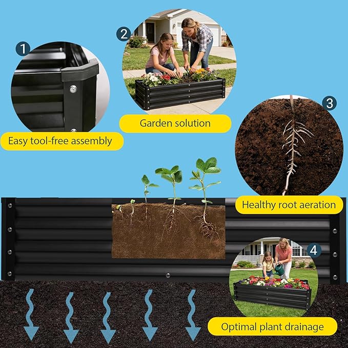 Raised Garden Bed 2 Pack 6x3x1FT, Premium Galvanized Raised Garden Bed, Large Raised Garden Beds Outdoor for Deep-Rooted Vegetables, Flowers, Green and Herbs, Black