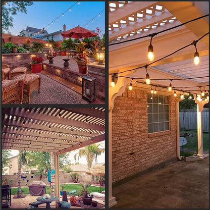 YULETIME 35 ft 18 LED Patio String Lights Solar Powered, E26 Base S14 Bulbs | Shatterproof Bulbs, Dimmable, Weatherproof Socket, Pre-assembled, Backyard Bistro Outdoor Light