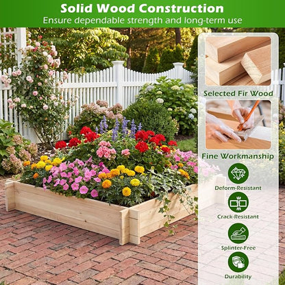 Giantex Wooden Raised Garden Bed, 40" x 40" Square Fir Wood Planter Box with Open-Ended Base for Vegetables Flowers Herbs, Easy Assembly, Elevated Planter for Patio, Backyard, Garden and Balcony