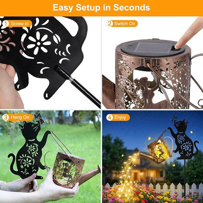 Solar Watering Can Light Outdoor Garden Decor Gifts for Cat Lover Mom Women | Cat Garden Decor, Rust-Resistant Metal, IP65 Waterproof, 8-12H Auto On/Off, Patio Pathway Yard