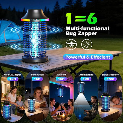 Rechargeable Bug Zapper Outdoor, 4200V Powerful Electric Mosquito Zapper 5-in-1 Portable & Wireless Bug Zapper Outdoor Cordless with 5000mAh Battery, Outdoor Waterproof Fly Zapper for Patio Camping