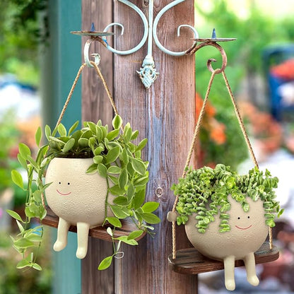 Swing Face Planter Pot Hanging Resin Flower Head Planters for Indoor and Outdoor Plants, Succulent Pots for String of Pearls Plant - Ideal Gifts for Mother's Day and Christmas (Medium)