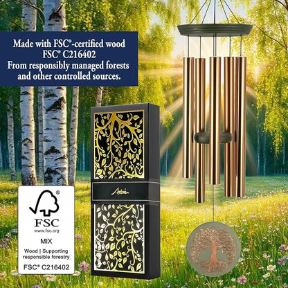Gifts for Mom & Grandma - Outdoor Wind Chimes with Engraved Tree of Life, Large Patio Hanging Decor for Garden, Yard, Christmas, Anniversary Celebrations