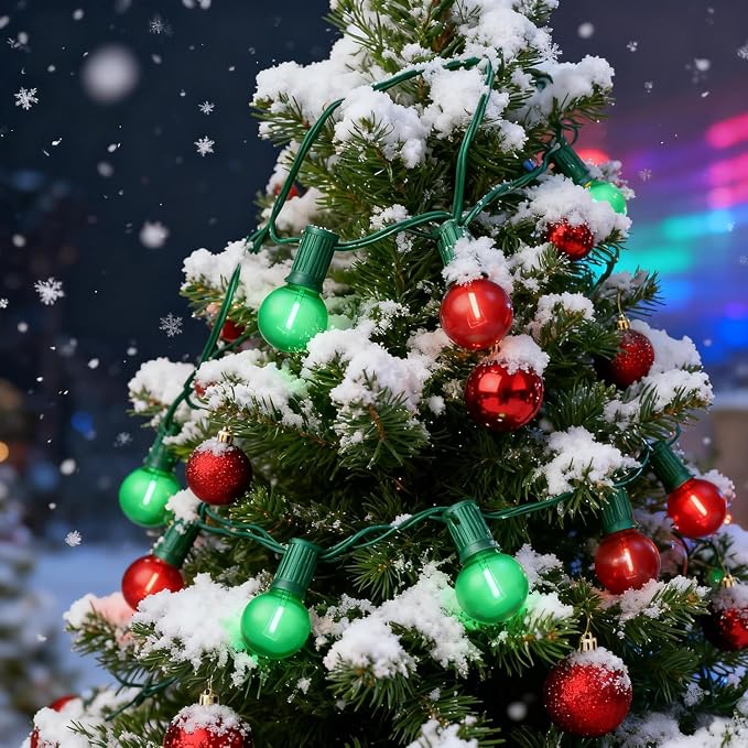 G40 LED Outdoor Christmas String Lights, 25FT Hanging Globe String Light | 25+2 Shatterproof Clear Red Green Lights, Connectable, Waterproof Patio Lights for Balcony Pergola Decor, Green Wire